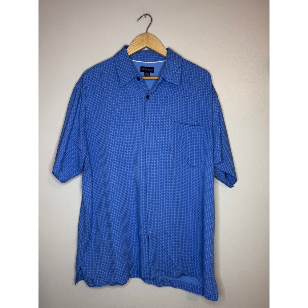 Toscano Silk Blend Short‎ Sleeve Button Down Shirt Blue XL